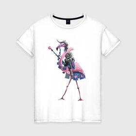 Женская футболка хлопок с принтом Рыцарь на фламинго в Кировске, 100% хлопок | прямой крой, круглый вырез горловины, длина до линии бедер, слегка спущенное плечо | всадник | еж | рыцарь | фламинго