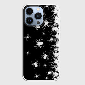 Чехол для iPhone 13 Pro с принтом Пауки в Кировске,  |  | black and white | dark | halloween | horror | spiders | жуки | клещ | краска | минимализм | монохромный | ночь | пауки | паутина | паучки | паучок | страшный | сумерки | темный | тьма | ужасы | уличный | хеллоуин | хоррор