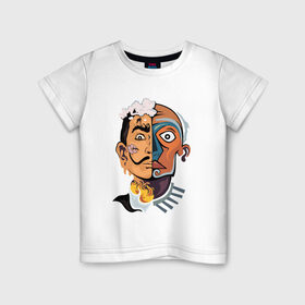 Детская футболка хлопок с принтом Dal? vs Picasso в Кировске, 100% хлопок | круглый вырез горловины, полуприлегающий силуэт, длина до линии бедер | график | живописец | испания | сюрреализм | творчество