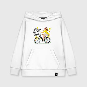 Детская толстовка хлопок с принтом Велосипедистка в Кировске, 100% хлопок | Круглый горловой вырез, эластичные манжеты, пояс, капюшен | велосипед | девушка | желтый | лето | подсолнухи | спорт