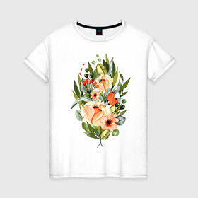 Женская футболка хлопок с принтом New life в Кировске, 100% хлопок | прямой крой, круглый вырез горловины, длина до линии бедер, слегка спущенное плечо | букет | жизнь | новое время | цветы
