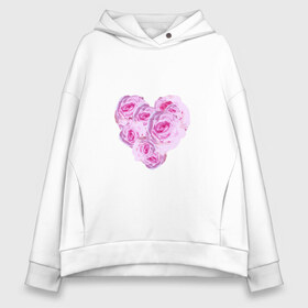 Женское худи Oversize хлопок с принтом The Heart в Кировске, френч-терри — 70% хлопок, 30% полиэстер. Мягкий теплый начес внутри —100% хлопок | боковые карманы, эластичные манжеты и нижняя кромка, капюшон на магнитной кнопке | нежность | роза | розовое сердце | розовый принт | розы | романтика | сердечко | сердце