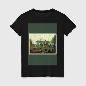 Женская футболка хлопок с принтом Солнечное болото в Кировске, 100% хлопок | прямой крой, круглый вырез горловины, длина до линии бедер, слегка спущенное плечо | болото | деревья | опасность | растения | цветы
