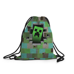 Рюкзак-мешок 3D с принтом Minecraft в Кировске, 100% полиэстер | плотность ткани — 200 г/м2, размер — 35 х 45 см; лямки — толстые шнурки, застежка на шнуровке, без карманов и подкладки | minecraft | видеоигры | зеленый человечек | майнкрафт | пикселы