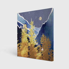 Холст квадратный с принтом Золотой лес в Кировске, 100% ПВХ |  | горы | елки | золотой | лес | луна | природа | путешественникам | путешествие