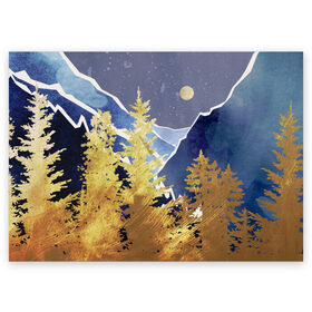 Поздравительная открытка с принтом Золотой лес в Кировске, 100% бумага | плотность бумаги 280 г/м2, матовая, на обратной стороне линовка и место для марки
 | горы | елки | золотой | лес | луна | природа | путешественникам | путешествие