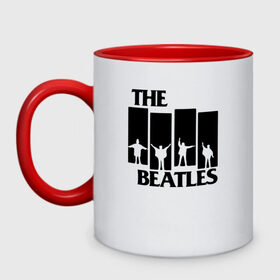 Кружка двухцветная с принтом The Beatles в Кировске, керамика | объем — 330 мл, диаметр — 80 мм. Цветная ручка и кайма сверху, в некоторых цветах — вся внутренняя часть | великобритания | джон леннон | классика | легенды | музыка | пол маккартни | рок | рок группа