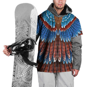 Накидка на куртку 3D с принтом оперение сойка в Кировске, 100% полиэстер |  | feathers | plumage | друид | индеец | коричневый | оперение | орёл | пернатый | перо | перья | природа | птица | синий | сойка | сон
