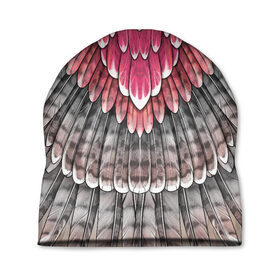 Шапка 3D с принтом оперение рассветный сокол в Кировске, 100% полиэстер | универсальный размер, печать по всей поверхности изделия | feathers | plumage | друид | индеец | коричневый | королевна | оперение | орёл | пернатый | перо | перья | природа | птица | розовый | серый | сова | сокол | сон | ястреб