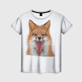 Женская футболка 3D с принтом Снежная лиса в Кировске, 100% полиэфир ( синтетическое хлопкоподобное полотно) | прямой крой, круглый вырез горловины, длина до линии бедер | fox | foxy | животное | звери | лиса | лисенок | лисичка | милая | рыжая | фокс