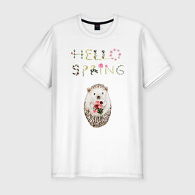 Мужская футболка хлопок Slim с принтом Hello Spring! в Кировске, 92% хлопок, 8% лайкра | приталенный силуэт, круглый вырез ворота, длина до линии бедра, короткий рукав | 8 марта | dreams | всемирный женский день | ежик | иголки | цветы