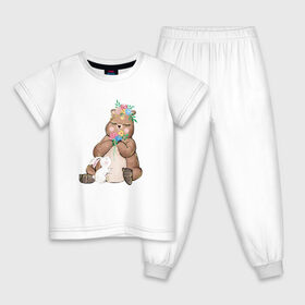 Детская пижама хлопок с принтом Медведица в Кировске, 100% хлопок |  брюки и футболка прямого кроя, без карманов, на брюках мягкая резинка на поясе и по низу штанин
 | Тематика изображения на принте: мама | медвежонок | цветы