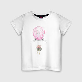 Детская футболка хлопок с принтом Девочка на воздушном шаре в Кировске, 100% хлопок | круглый вырез горловины, полуприлегающий силуэт, длина до линии бедер | 8 марта | dreams | всемирный женский день | цветы