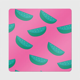 Магнит виниловый Квадрат с принтом Арбузы на розовом в Кировске, полимерный материал с магнитным слоем | размер 9*9 см, закругленные углы | арбуз | зеленый | летний | паттерн | подарок | простой | розовыйй | тропический | узор | фрукт