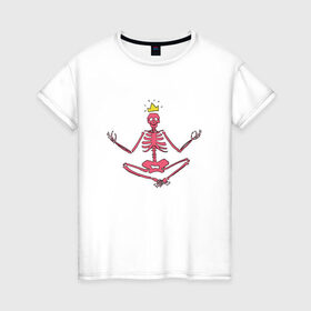 Женская футболка хлопок с принтом Вечная медитация в Кировске, 100% хлопок | прямой крой, круглый вырез горловины, длина до линии бедер, слегка спущенное плечо | корона | кости | медитация | ребра | скелет | череп