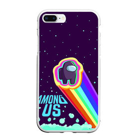 Чехол для iPhone 7Plus/8 Plus матовый с принтом AMONG US neon rainbow в Кировске, Силикон | Область печати: задняя сторона чехла, без боковых панелей | Тематика изображения на принте: детский | космос | неоновый | радуга | стильная | тренд | яркий