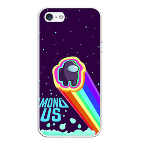 Чехол для iPhone 5/5S матовый с принтом AMONG US neon rainbow в Кировске, Силикон | Область печати: задняя сторона чехла, без боковых панелей | Тематика изображения на принте: детский | космос | неоновый | радуга | стильная | тренд | яркий