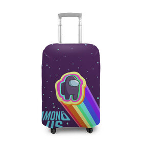 Чехол для чемодана 3D с принтом AMONG US neon rainbow в Кировске, 86% полиэфир, 14% спандекс | двустороннее нанесение принта, прорези для ручек и колес | детский | космос | неоновый | радуга | стильная | тренд | яркий