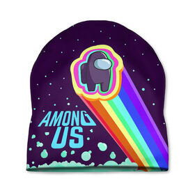 Шапка 3D с принтом AMONG US neon rainbow в Кировске, 100% полиэстер | универсальный размер, печать по всей поверхности изделия | детский | космос | неоновый | радуга | стильная | тренд | яркий