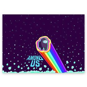 Поздравительная открытка с принтом AMONG US neon rainbow в Кировске, 100% бумага | плотность бумаги 280 г/м2, матовая, на обратной стороне линовка и место для марки
 | детский | космос | неоновый | радуга | стильная | тренд | яркий