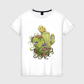 Женская футболка хлопок с принтом Кактусы в Кировске, 100% хлопок | прямой крой, круглый вырез горловины, длина до линии бедер, слегка спущенное плечо | cactus | зубы | кактус | растения