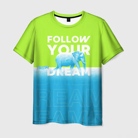 Мужская футболка 3D с принтом Следуй за своей мечтой в Кировске, 100% полиэфир | прямой крой, круглый вырез горловины, длина до линии бедер | animal | dream | elephant | zebra | животные | звери | зебра | мечта | следуй за своей мечтой | слон