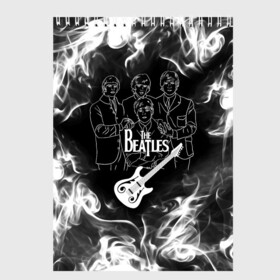 Скетчбук с принтом The Beatles в Кировске, 100% бумага
 | 48 листов, плотность листов — 100 г/м2, плотность картонной обложки — 250 г/м2. Листы скреплены сверху удобной пружинной спиралью | Тематика изображения на принте: beatles | music | retro | rock | битлз | гитара | джон леннон | джордж харрисон | дым | логотипы групп | музыка | песни | пол маккартини | ретро | ринго старр | рок группа | рокерские | старый рок | черно белый