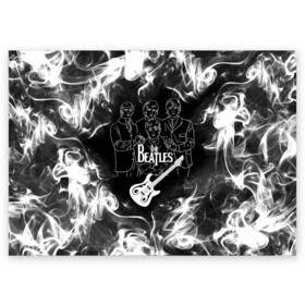 Поздравительная открытка с принтом The Beatles в Кировске, 100% бумага | плотность бумаги 280 г/м2, матовая, на обратной стороне линовка и место для марки
 | beatles | music | retro | rock | битлз | гитара | джон леннон | джордж харрисон | дым | логотипы групп | музыка | песни | пол маккартини | ретро | ринго старр | рок группа | рокерские | старый рок | черно белый