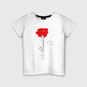 Детская футболка хлопок с принтом На крыльях любви в Кировске, 100% хлопок | круглый вырез горловины, полуприлегающий силуэт, длина до линии бедер | люблю | парные | сердце | шары воздушные