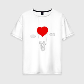 Женская футболка хлопок Oversize с принтом Счастливы вместе в Кировске, 100% хлопок | свободный крой, круглый ворот, спущенный рукав, длина до линии бедер
 | люблю | парные | сердце | шары воздушные