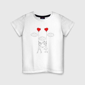 Детская футболка хлопок с принтом Полет любви в Кировске, 100% хлопок | круглый вырез горловины, полуприлегающий силуэт, длина до линии бедер | люблю | парные | сердце | шары воздушные