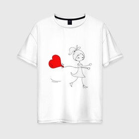 Женская футболка хлопок Oversize с принтом Бегу к тебе в Кировске, 100% хлопок | свободный крой, круглый ворот, спущенный рукав, длина до линии бедер
 | люблю | парные | сердце | шары воздушные