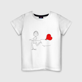 Детская футболка хлопок с принтом Бегу к тебе в Кировске, 100% хлопок | круглый вырез горловины, полуприлегающий силуэт, длина до линии бедер | люблю | парные | сердце | шары воздушные