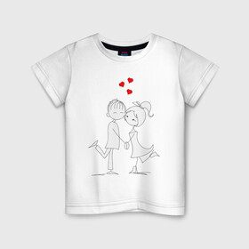 Детская футболка хлопок с принтом Вечерние прогулки в Кировске, 100% хлопок | круглый вырез горловины, полуприлегающий силуэт, длина до линии бедер | люблю | парные | сердце | шары воздушные