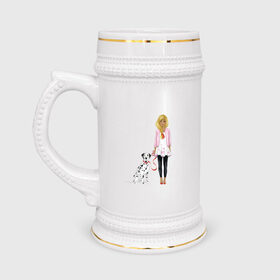 Кружка пивная с принтом Девушка с собакой в Кировске,  керамика (Материал выдерживает высокую температуру, стоит избегать резкого перепада температур) |  объем 630 мл | далматинец | любовь | собакен