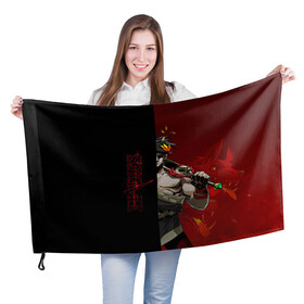 Флаг 3D с принтом Hades в Кировске, 100% полиэстер | плотность ткани — 95 г/м2, размер — 67 х 109 см. Принт наносится с одной стороны | hades | игра | компьютерная | красный | лого | логотип | подарок | половина | хейдc | хэйдс | черный