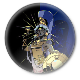 Значок с принтом Hades Афина в Кировске,  металл | круглая форма, металлическая застежка в виде булавки | hades | афина | игра | компьютерная | подарок | половина | синий | хейдс | хэйдс | черный