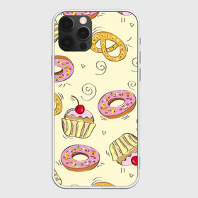 Чехол для iPhone 12 Pro Max с принтом Узор Сладости в Кировске, Силикон |  | детский | диета | желтый | капкейк | крендель | нарисованный | паттерн | пирожок | пончик | розовый | сладости | узор