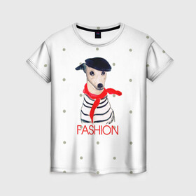 Женская футболка 3D с принтом Модная собака в Кировске, 100% полиэфир ( синтетическое хлопкоподобное полотно) | прямой крой, круглый вырез горловины, длина до линии бедер | fashion | весна | красный | мода | модная собака | надпись | собака