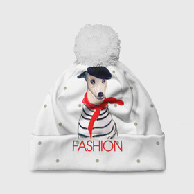 Шапка 3D c помпоном с принтом Модная собака в Кировске, 100% полиэстер | универсальный размер, печать по всей поверхности изделия | fashion | весна | красный | мода | модная собака | надпись | собака