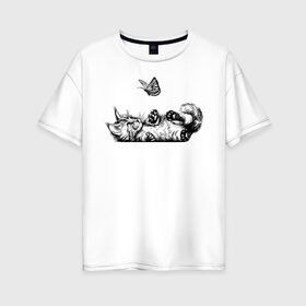 Женская футболка хлопок Oversize с принтом Котик в Кировске, 100% хлопок | свободный крой, круглый ворот, спущенный рукав, длина до линии бедер
 | бабочка | животное | котик | милый | пушистик
