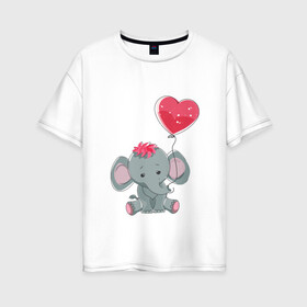 Женская футболка хлопок Oversize с принтом Влюбленный слоник в Кировске, 100% хлопок | свободный крой, круглый ворот, спущенный рукав, длина до линии бедер
 | влюбленность | животные | мальчик | парные | сердце | слоник | шары