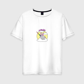 Женская футболка хлопок Oversize с принтом Weird в Кировске, 100% хлопок | свободный крой, круглый ворот, спущенный рукав, длина до линии бедер
 | единорог | животные | зайчик | кролик | милый | радуга | радужный | странный