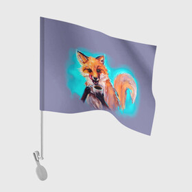Флаг для автомобиля с принтом Лиса с кофе в Кировске, 100% полиэстер | Размер: 30*21 см | fox | foxy | животное | звери | лиса | лисенок | лисичка | милая | рыжая | фокс