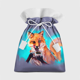Подарочный 3D мешок с принтом Лиса с кофе в Кировске, 100% полиэстер | Размер: 29*39 см | fox | foxy | животное | звери | лиса | лисенок | лисичка | милая | рыжая | фокс