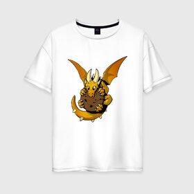 Женская футболка хлопок Oversize с принтом Дракон с печеньем в Кировске, 100% хлопок | свободный крой, круглый ворот, спущенный рукав, длина до линии бедер
 | dragon | дракон | печенье
