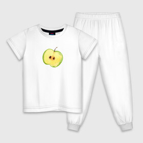Детская пижама хлопок с принтом Яблочко в Кировске, 100% хлопок |  брюки и футболка прямого кроя, без карманов, на брюках мягкая резинка на поясе и по низу штанин
 | зеленое | фрукты | яблоко