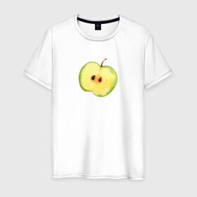 Мужская футболка хлопок с принтом Яблочко в Кировске, 100% хлопок | прямой крой, круглый вырез горловины, длина до линии бедер, слегка спущенное плечо. | зеленое | фрукты | яблоко