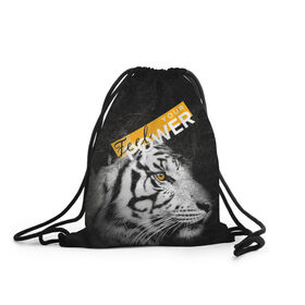 Рюкзак-мешок 3D с принтом Почувствуй свою силу в Кировске, 100% полиэстер | плотность ткани — 200 г/м2, размер — 35 х 45 см; лямки — толстые шнурки, застежка на шнуровке, без карманов и подкладки | feel | power | tiger | белый | животное | сила | тигр | хищник | черный