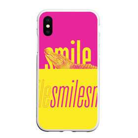 Чехол для iPhone XS Max матовый с принтом Улыбнись (крокодил) в Кировске, Силикон | Область печати: задняя сторона чехла, без боковых панелей | smile | гена | желтый | крокодил | позитив | розовый | улыбка | улыбнись